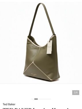 Ted Baker Olive Green Leather Shoulder Hobo with Cream Trim